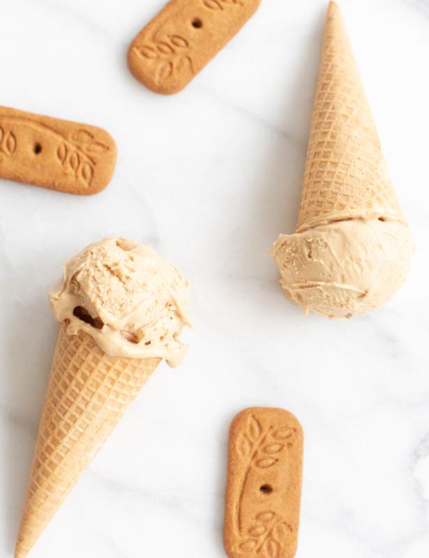 No churn cookie butter ice cream in waffle cones.