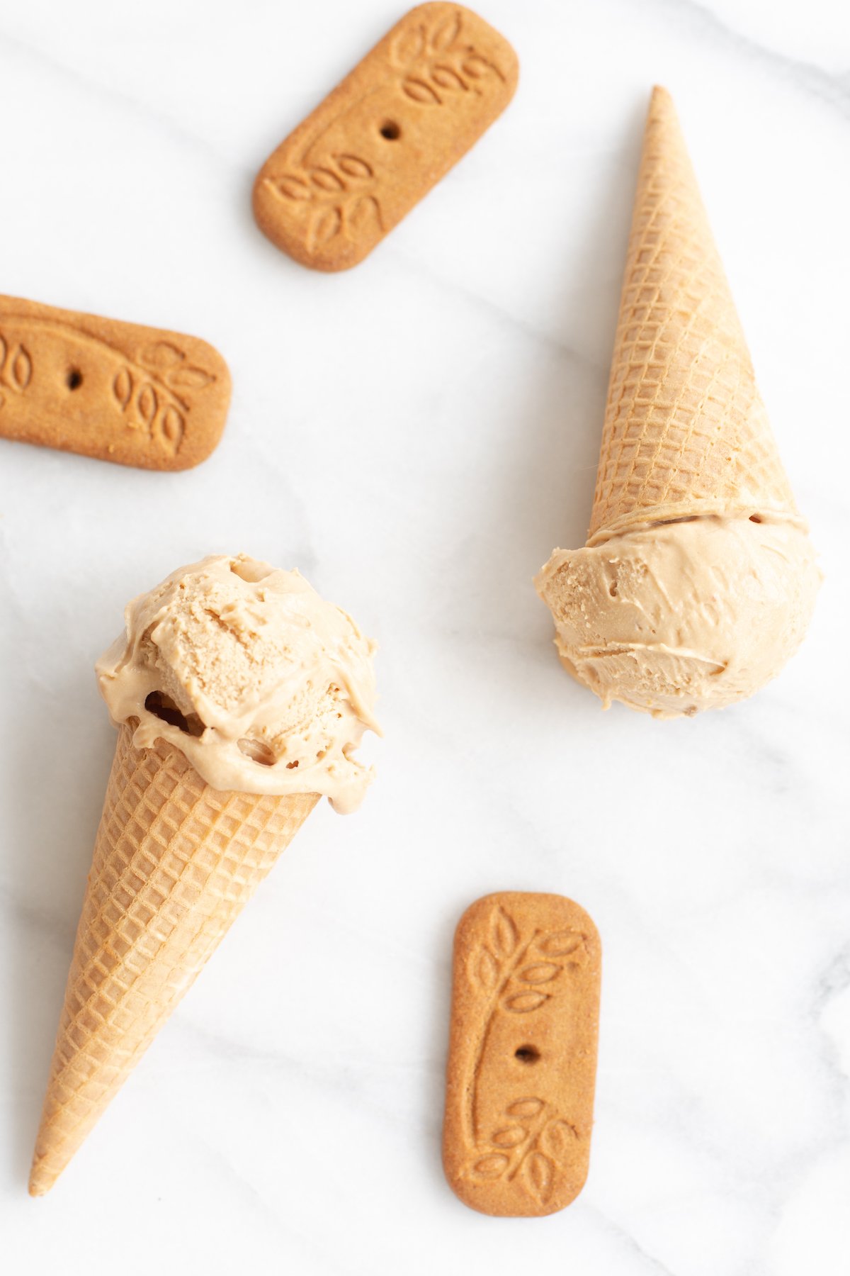 No churn cookie butter ice cream in waffle cones.
