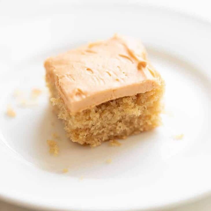 slice of butterscotch cake on white plate