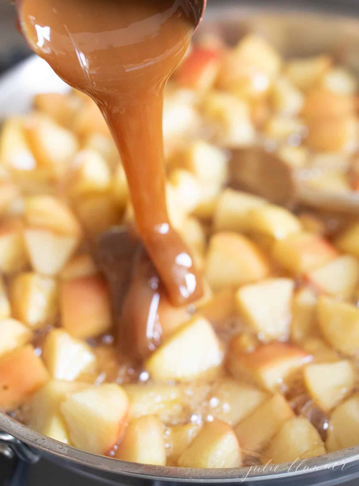 caramel poured over diced apples