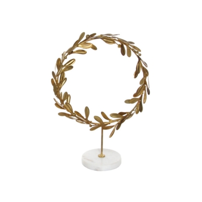 A gold leaf laurel wreath on a marble base.