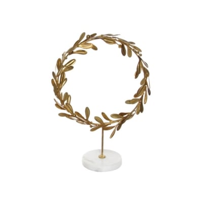 Gold Metal Wreath Hurricane with Marble Stand