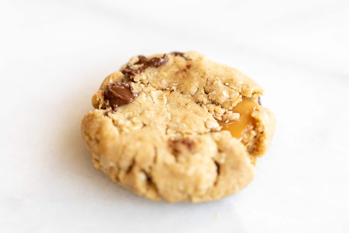 oatmeal caramel cookie on marble