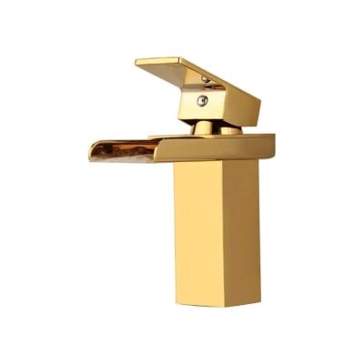 A nautical-themed gold bathroom faucet on a white background.