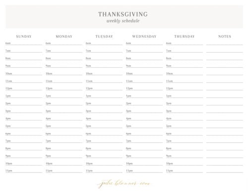 thanksgiving schedule sunday through thursday