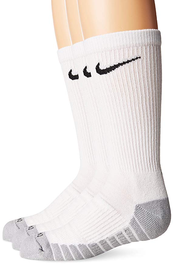 White Nike crew socks for kids, product shot on white surface
