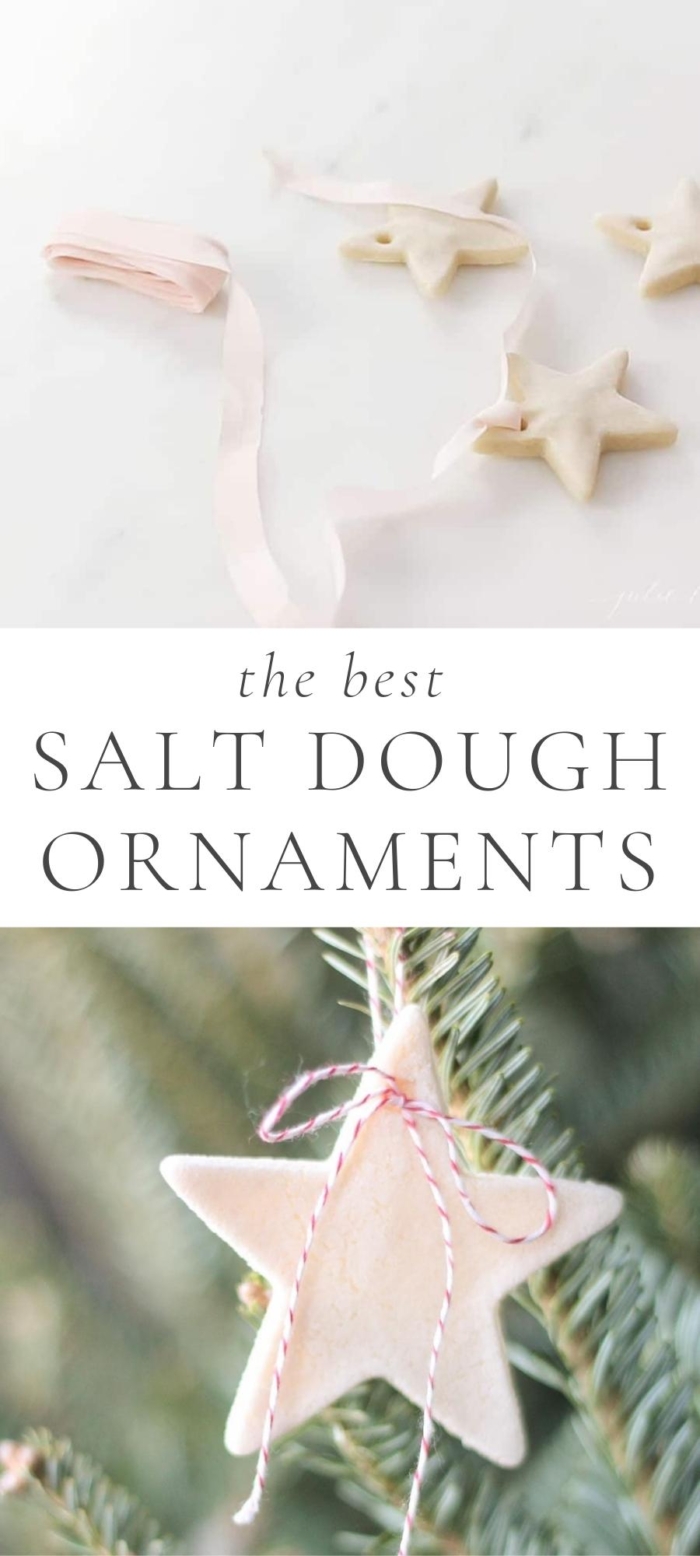 starts shaped dough ornaments on Christmas tree