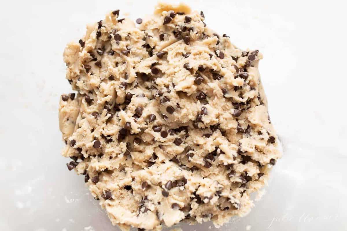cookie dough batter with chocolate chips