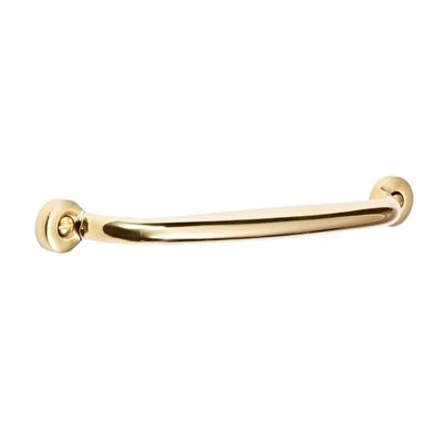 An unlacquered brass cabinet pull on a white background.