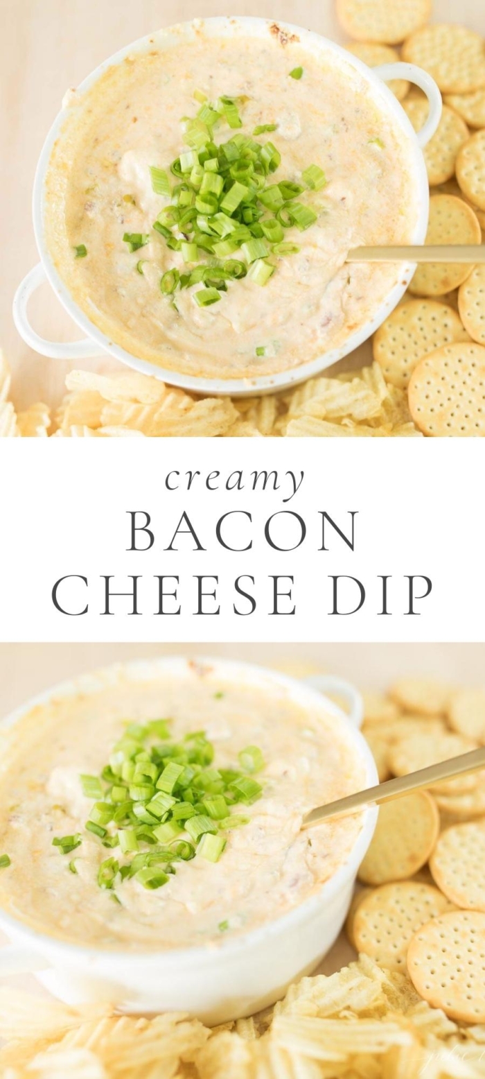 bacon cheese dip with chips and crackers