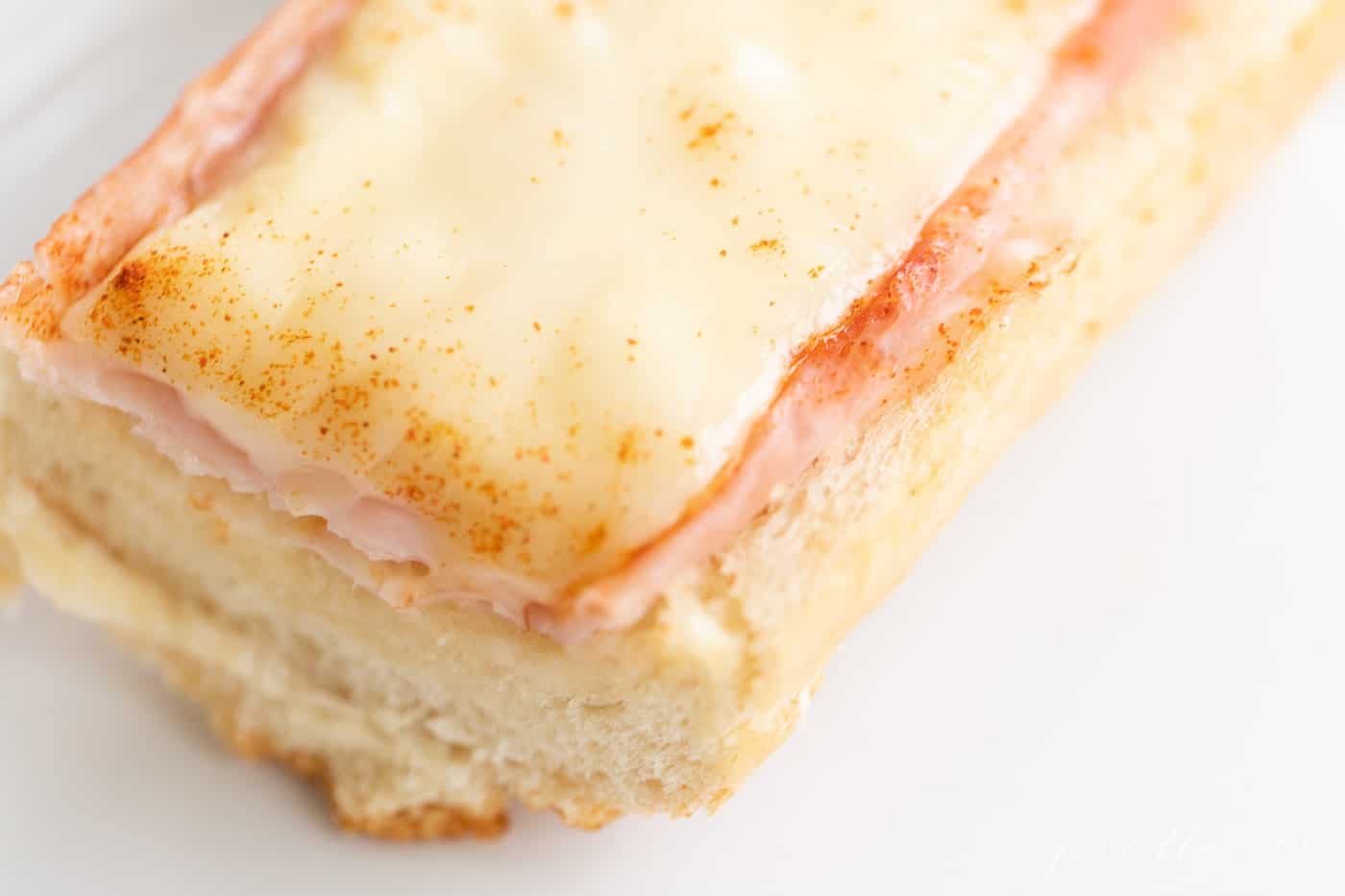 closeup of provel cheese on sandwich
