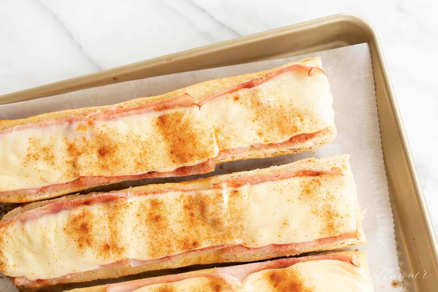 gerber sandwiches on baking sheet