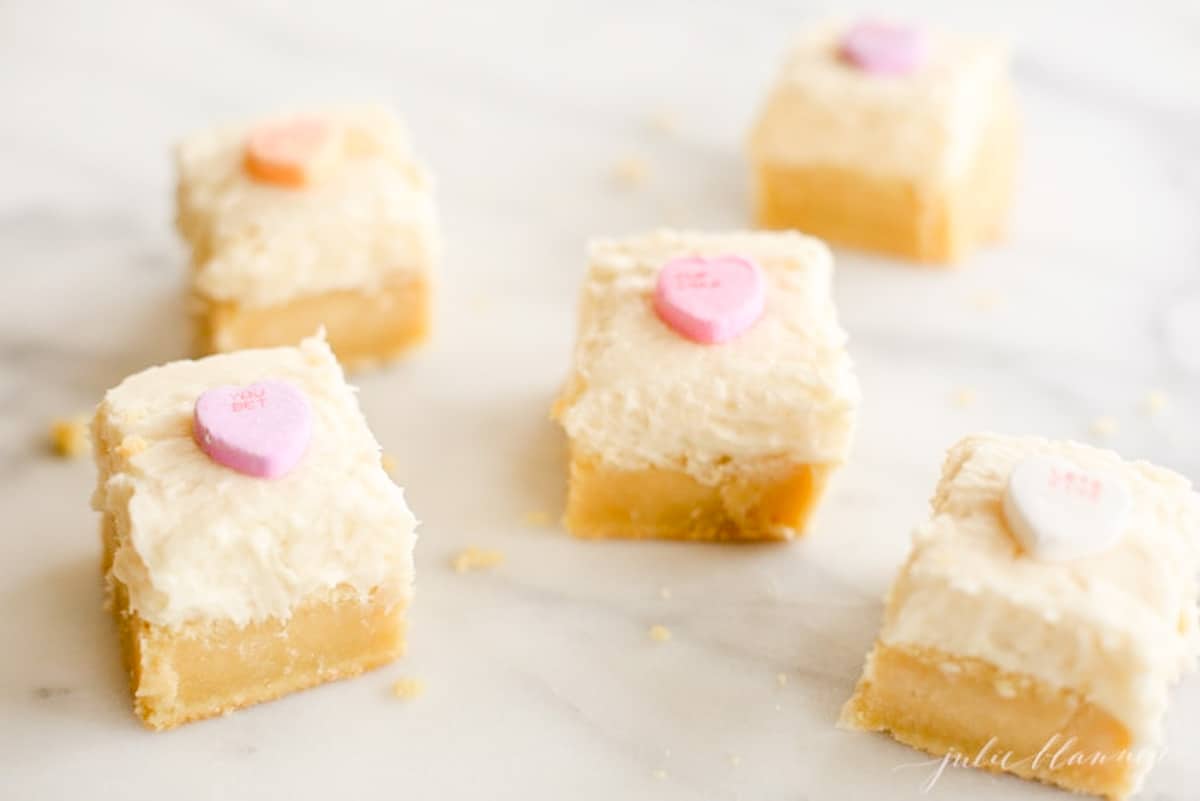 sugar cookie bars scattered on marble