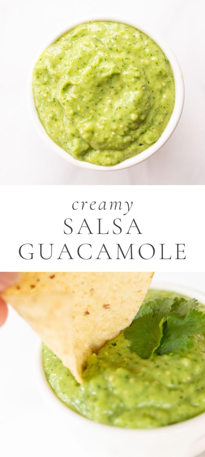salsa guacamole and chip in white bowl