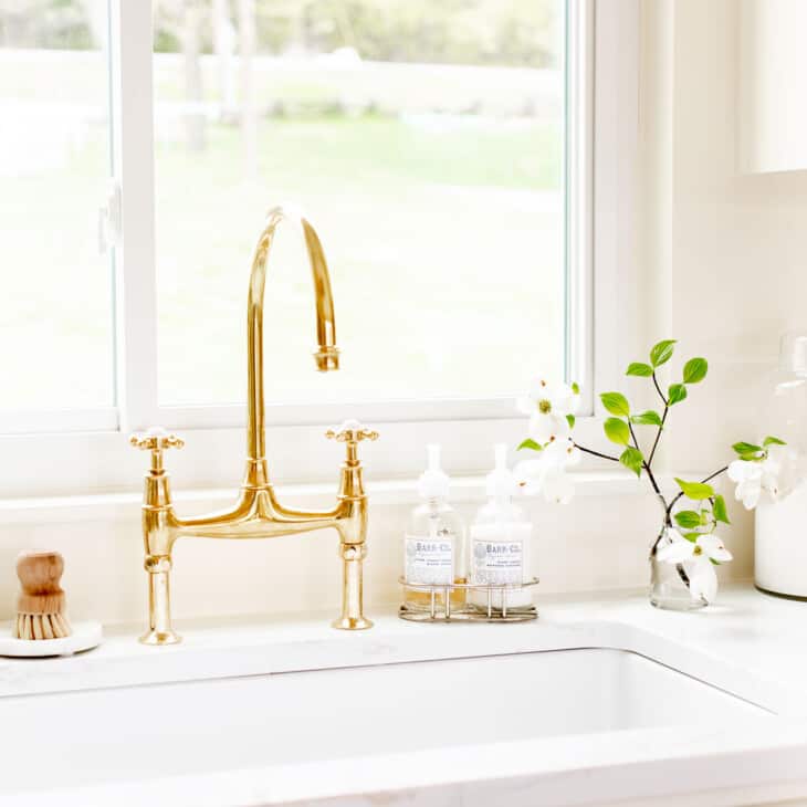 brass faucet in kitchen