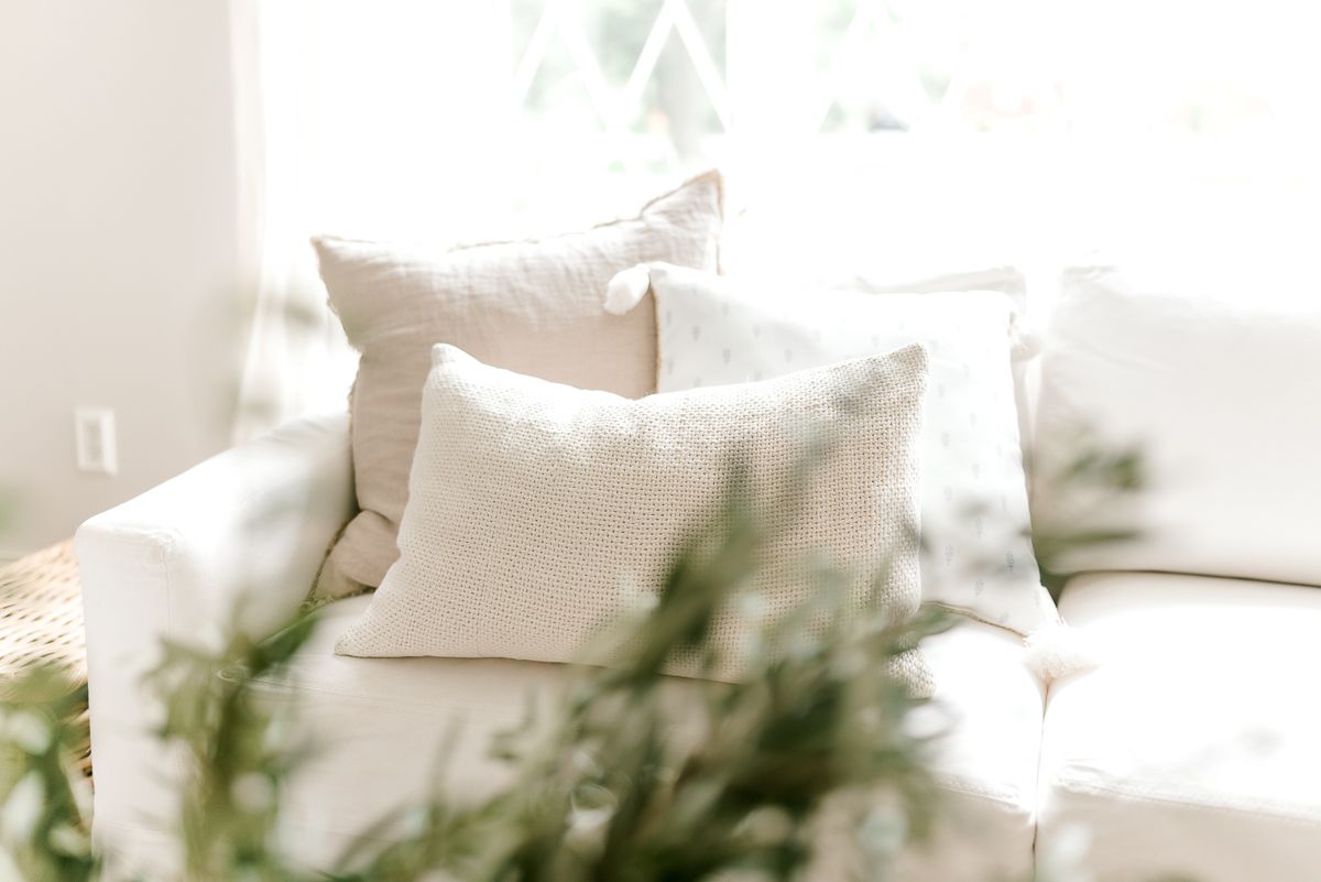 Pillows on a white sofa