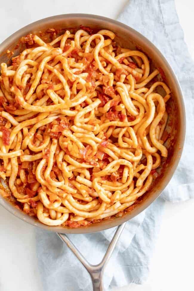 Rich And Flavorful Easy Bucatini With Amatriciana Sauce Julie Blanner