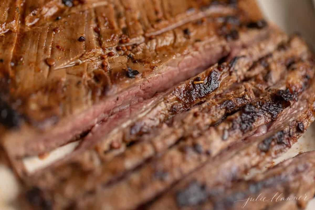 A close up of Carne Asada steak.