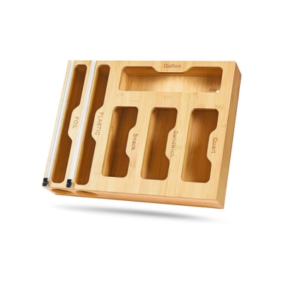 A wooden tray with four compartments, perfect for drawer organization.