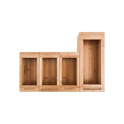 Four wooden boxes with the words 'calon' on them, serving as kitchen drawer dividers.