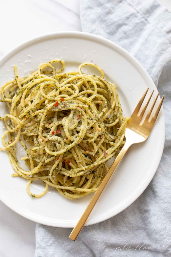 Easy Pesto Pasta Recipe | Julie Blanner