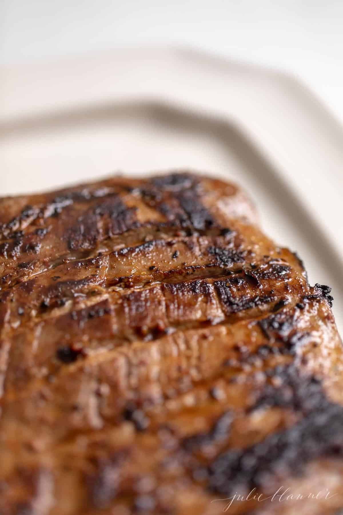 A close up of Carne Asada steak.