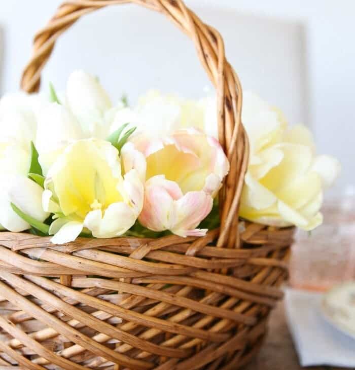 yellow tulips in a basket