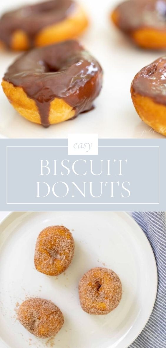 On a white plate there are ciscuit donuts. Some have chocolate icing and some have cinnamon sugar on top.