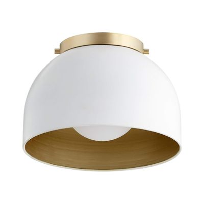 a gold and white flush mount light fixture