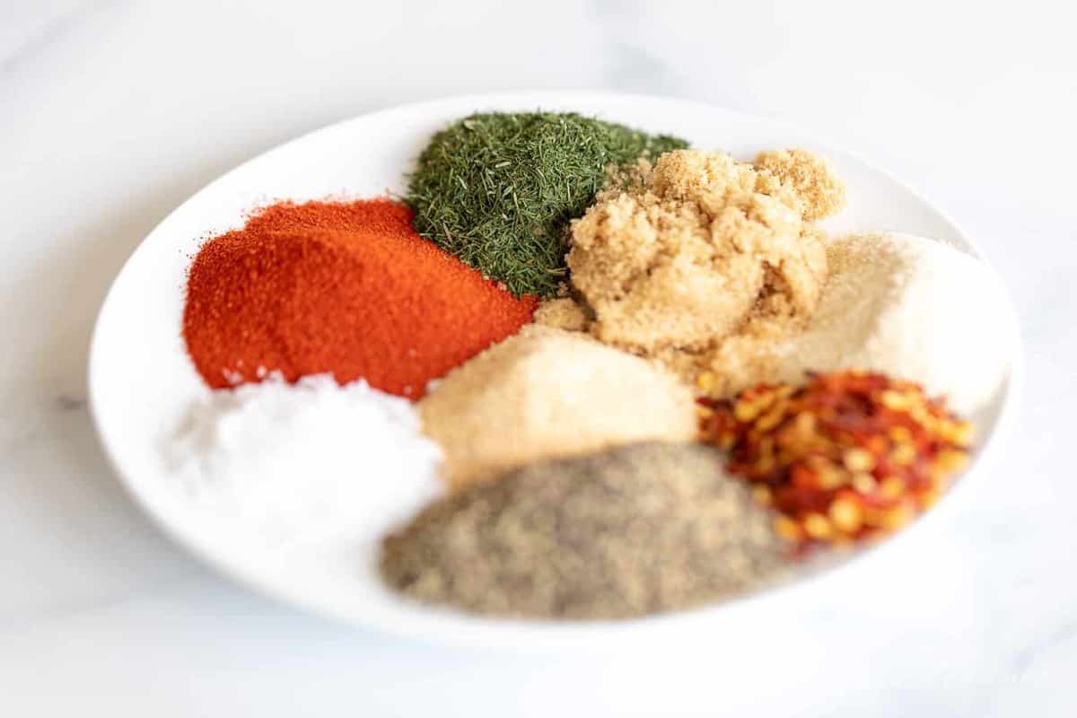 Homemade steak seasoning ingredients before being mixed.