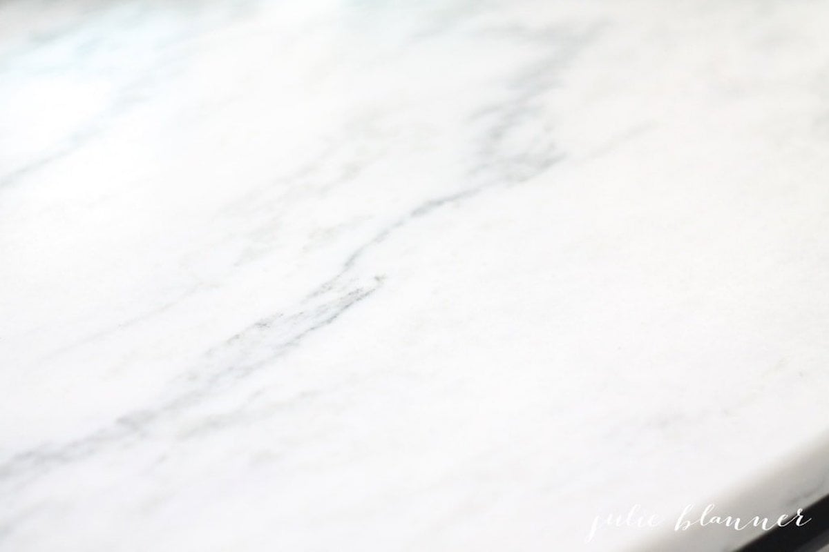 A close up shot of the veining in Mountain Danby marble countertops.