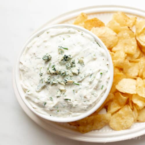 dip in bowl on platter with chips