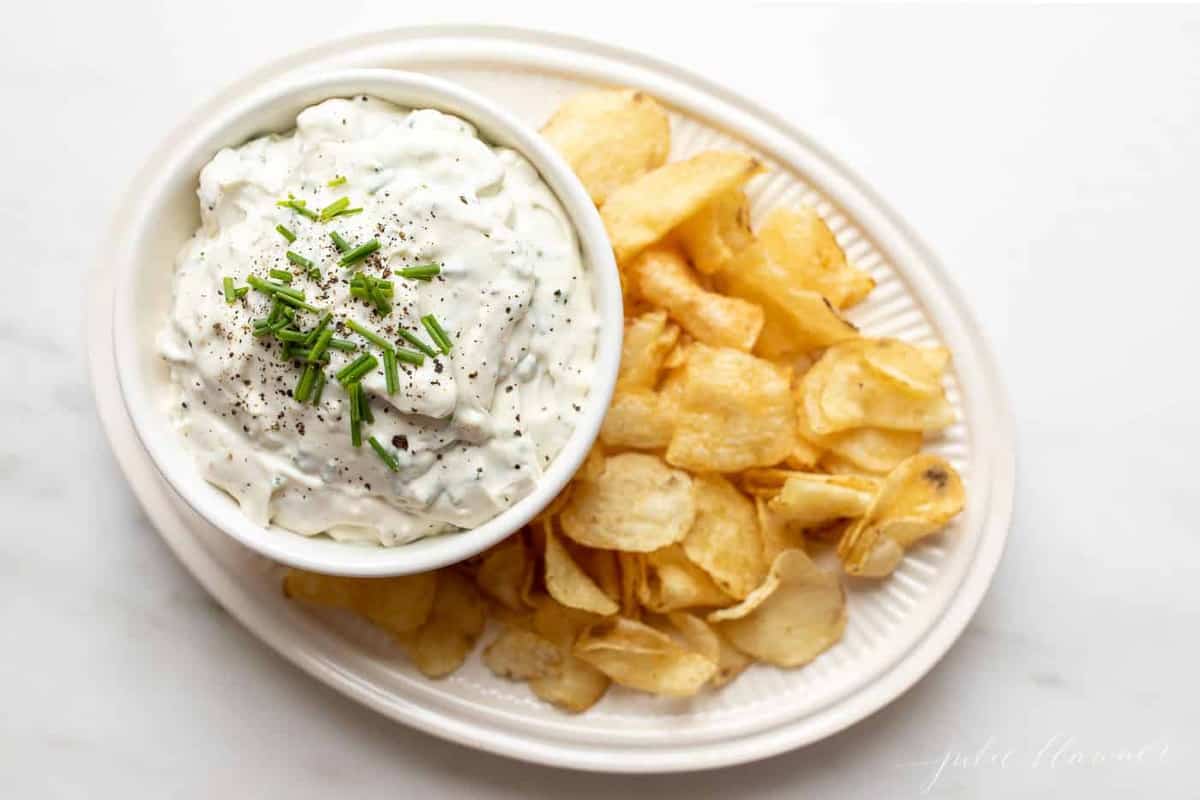 dip on platter with chips