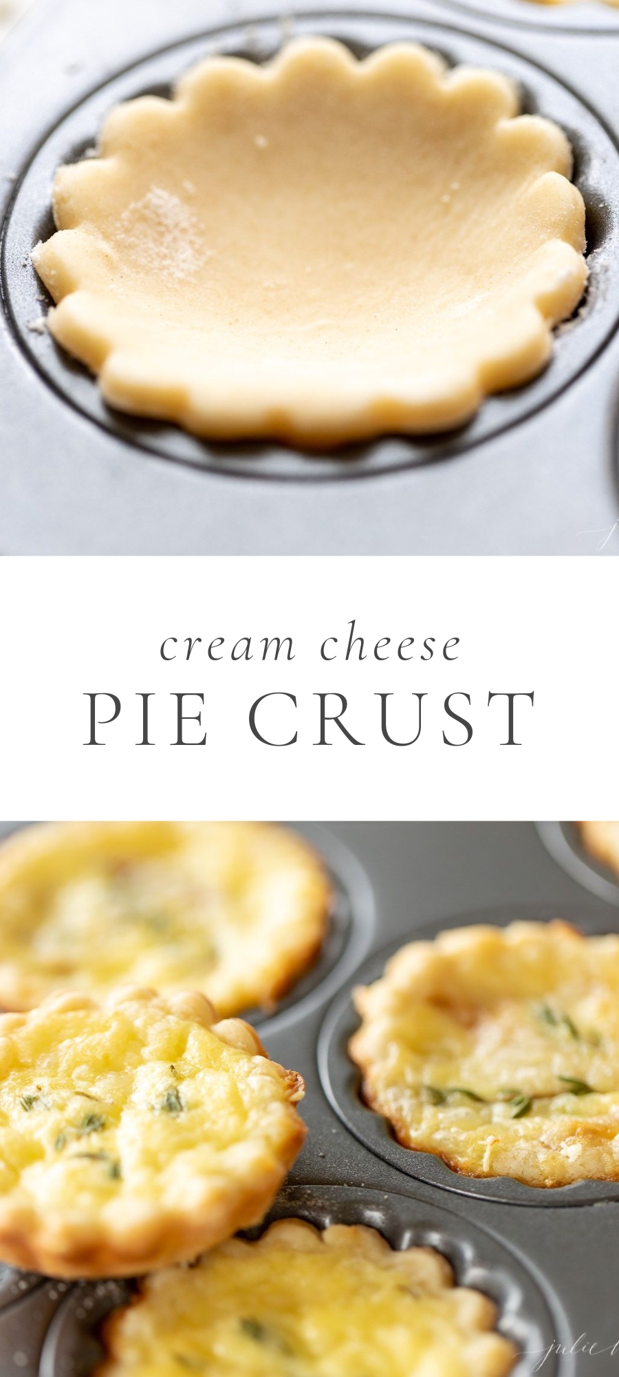 cream cheese pie crust in baking pan with caption "cream cheese pie crust"
