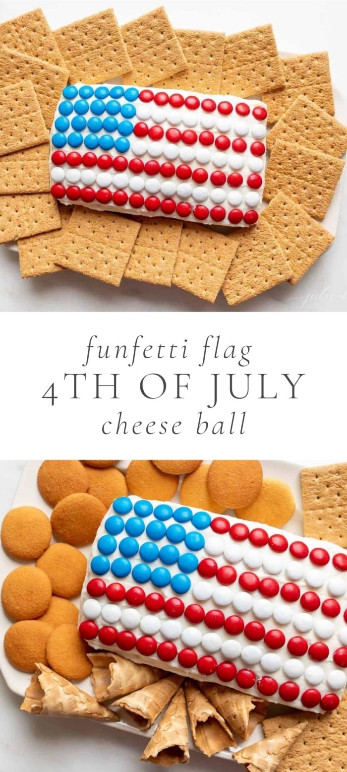 crackers cheese and chocolate candies making the American flag