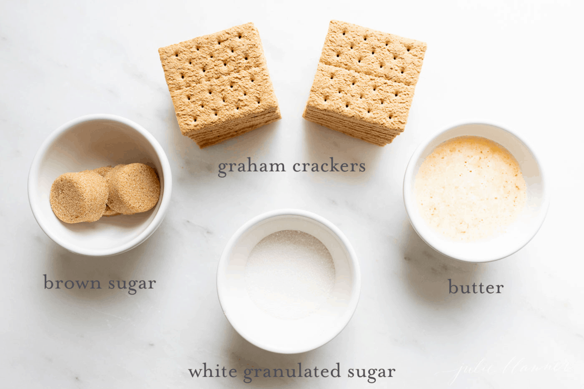 graham crackers, sugars, butter with text overlay