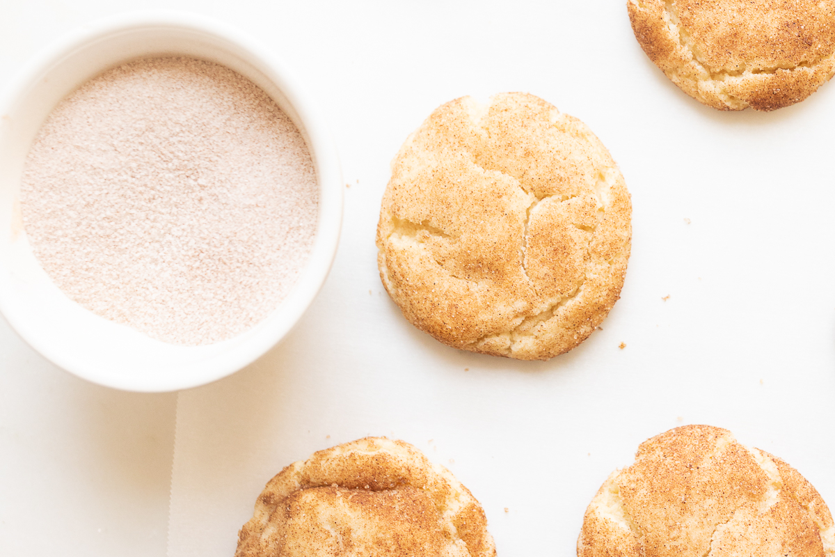 Snickerdoodles without cream of tartar on a white surface.