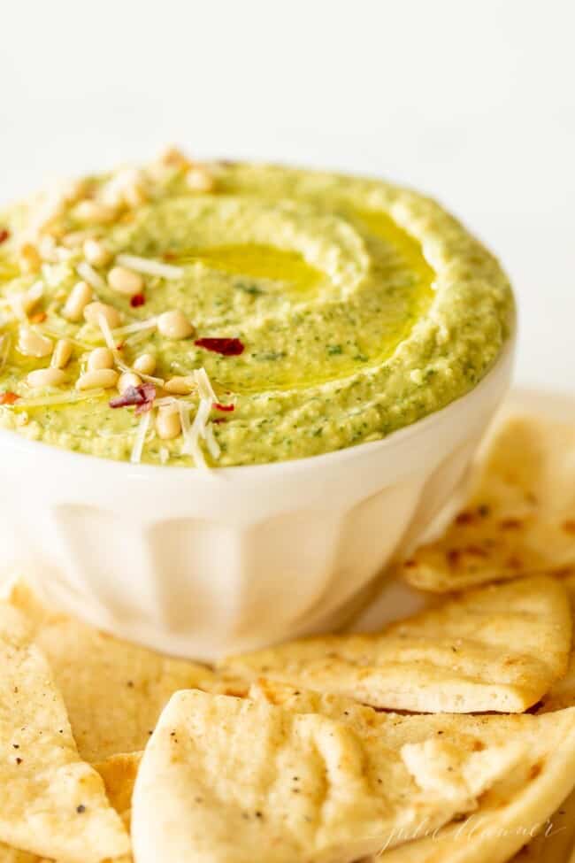 Fresh and Fast Basil Pesto Hummus Recipe Julie Blanner