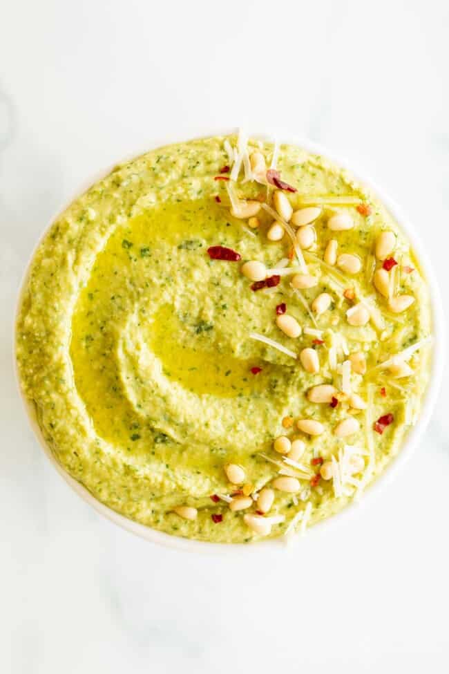 Fresh and Fast Basil Pesto Hummus Recipe Julie Blanner