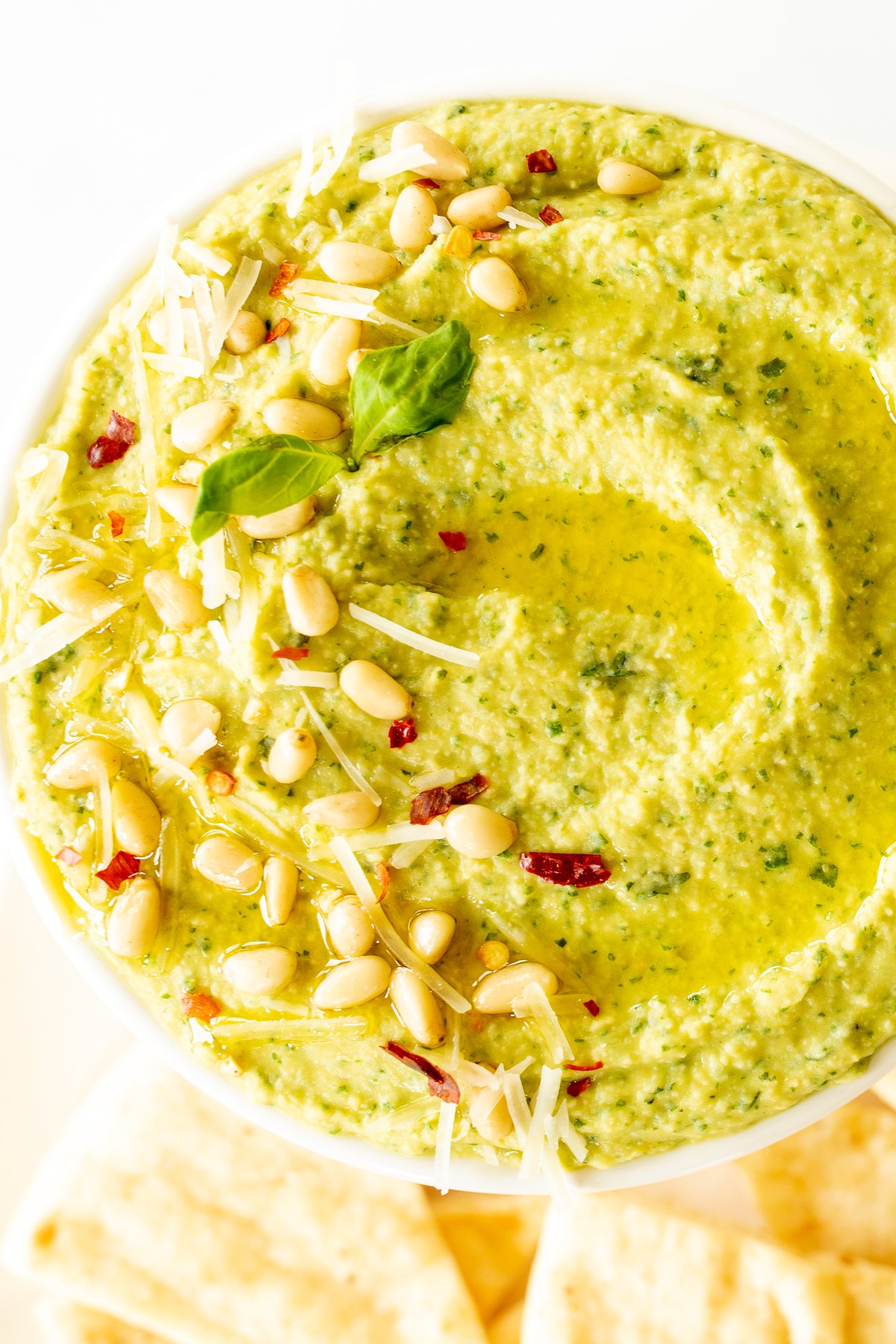 Basil Pesto Hummus Recipe | Julie Blanner