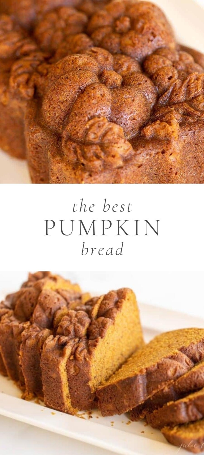 pumpkin bread on white plate and cute in slices