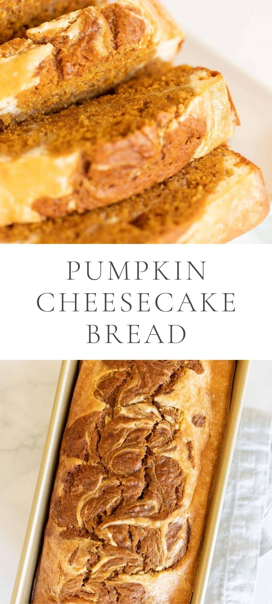 pumpkin cheesecake bread in loaf pan