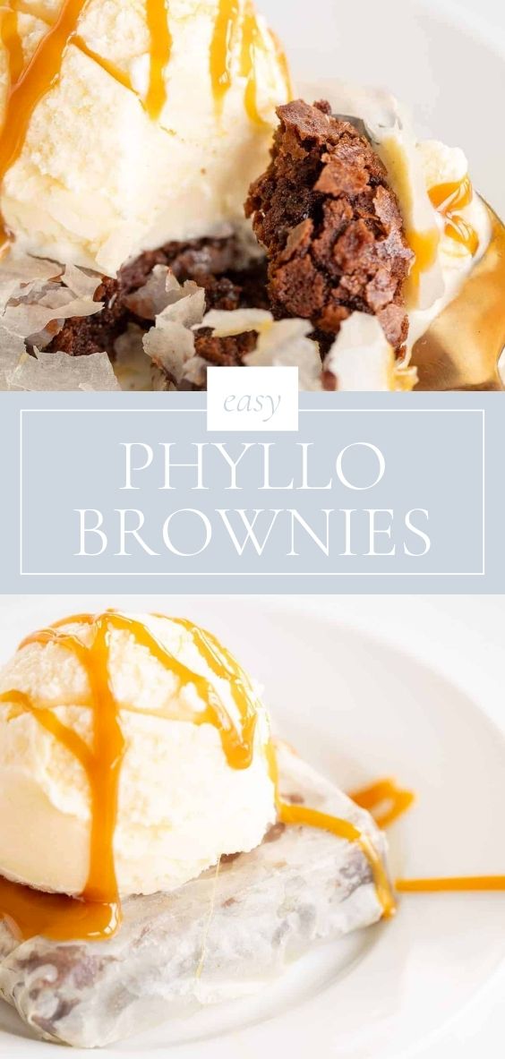 brownie covered in phyllo next to gold spoon