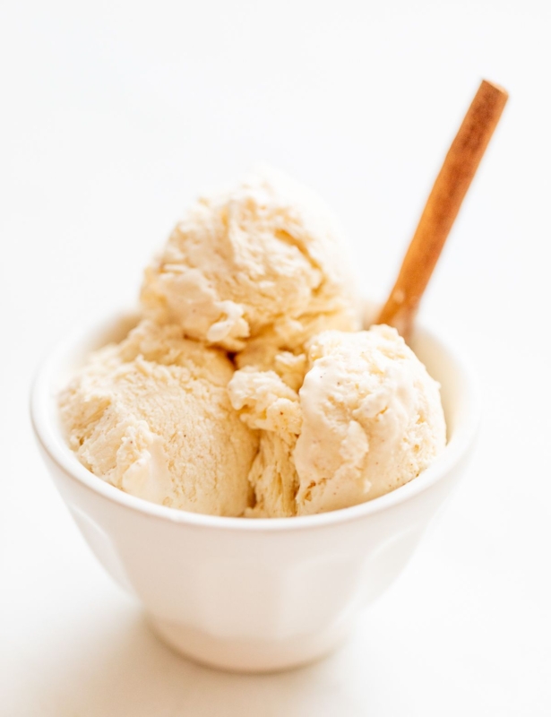 eggnog ice cream served in a small white bowl