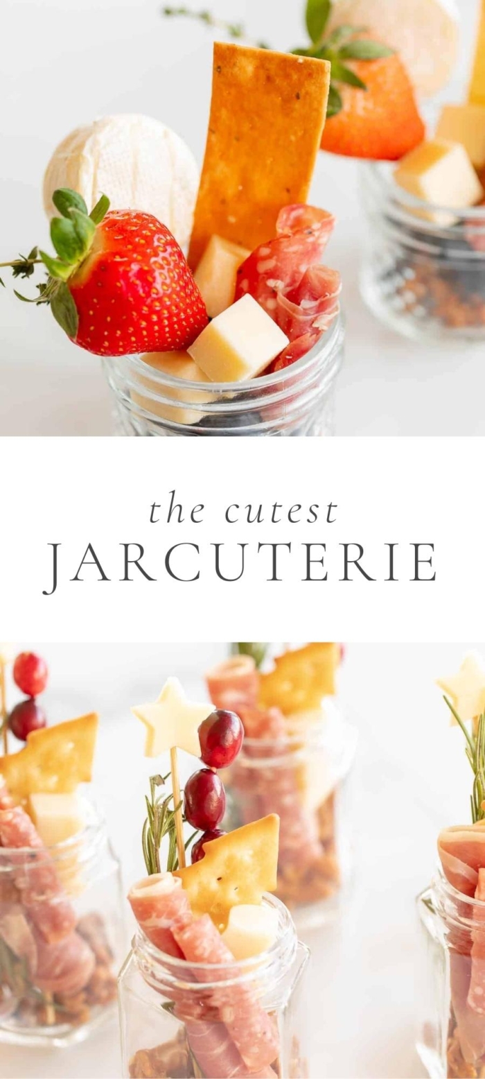 strawberries, crackers, cheese and charcuterie glasses