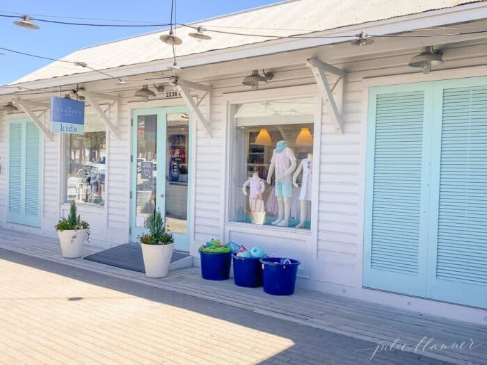 A white and pale blue childrens' shop in Seaside Florida