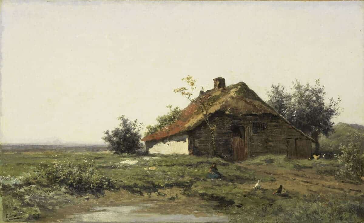 landscape painting of a bardn