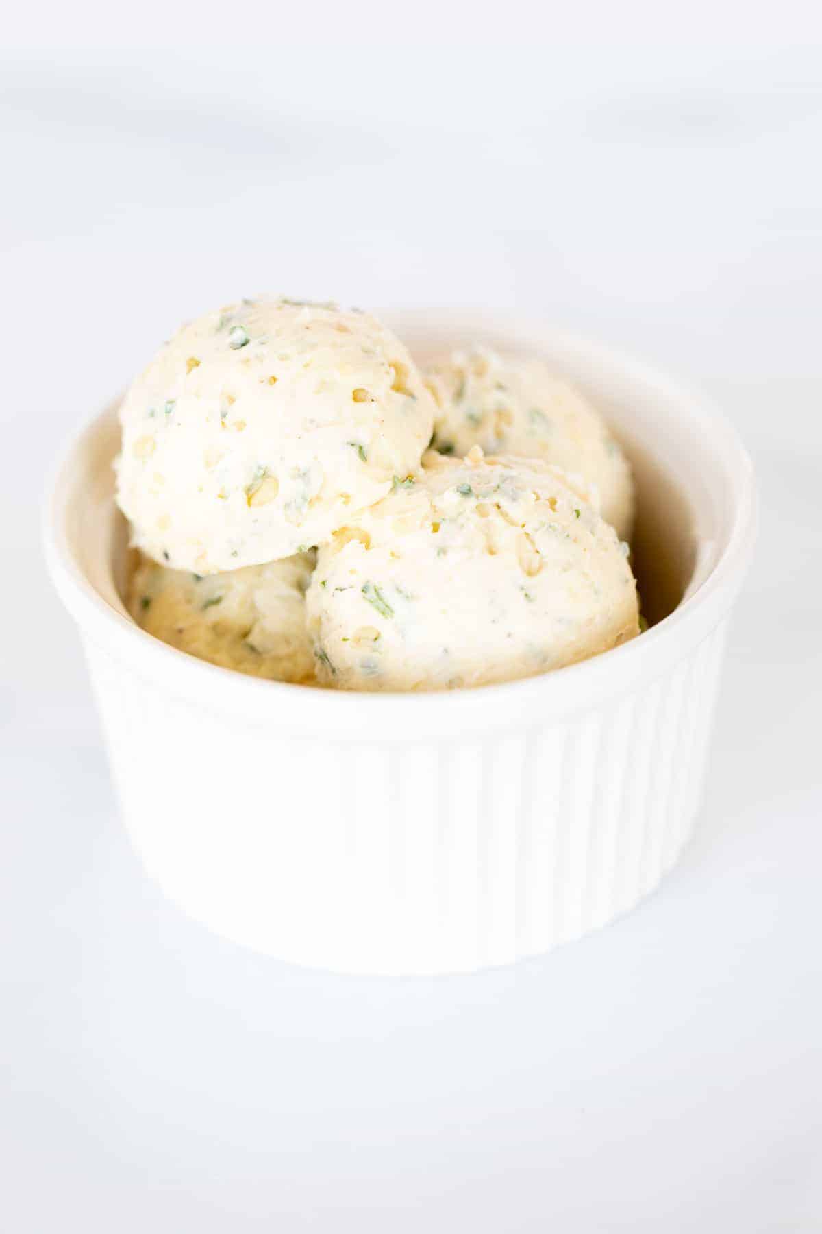 steak butter in white ramekin