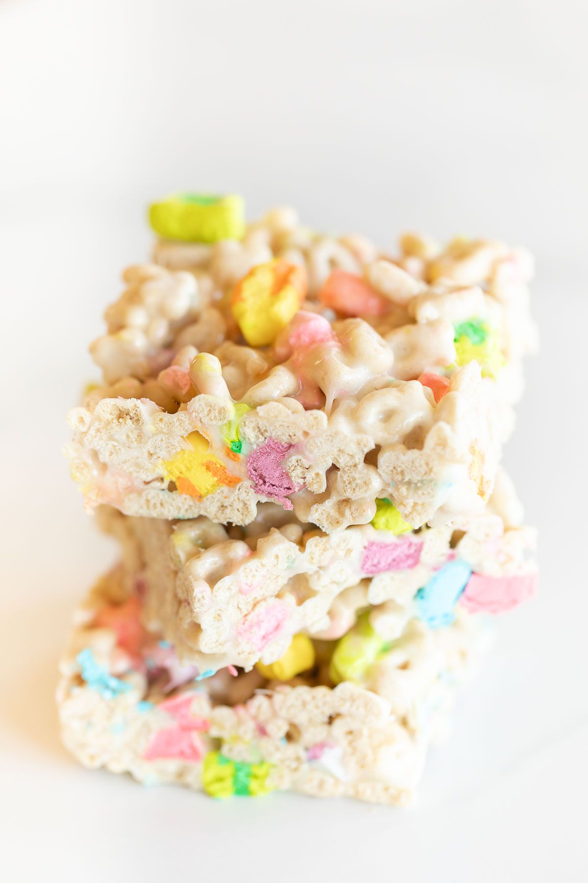 Lucky charm bars on a marble countertop.