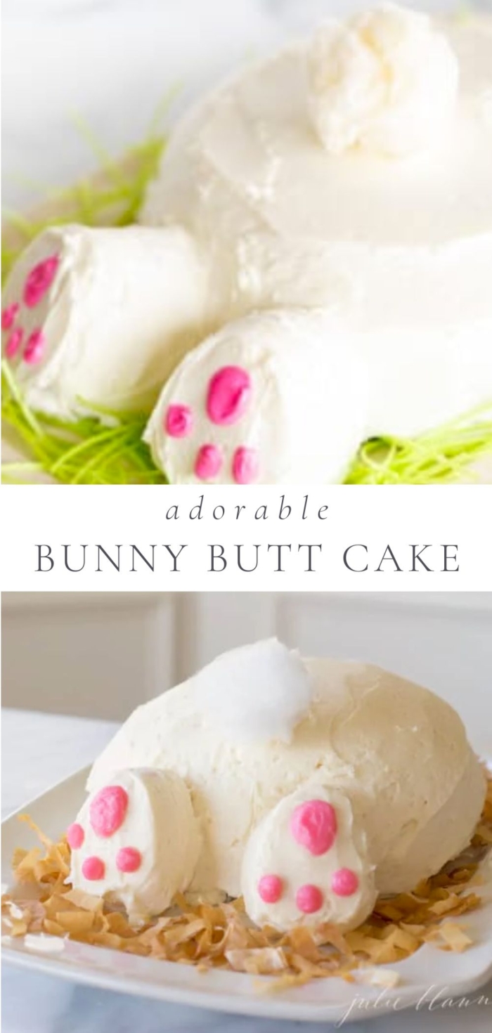 On a title page there are two pictures from different angles of cakes decorated like the butt of a bunny on a platter.